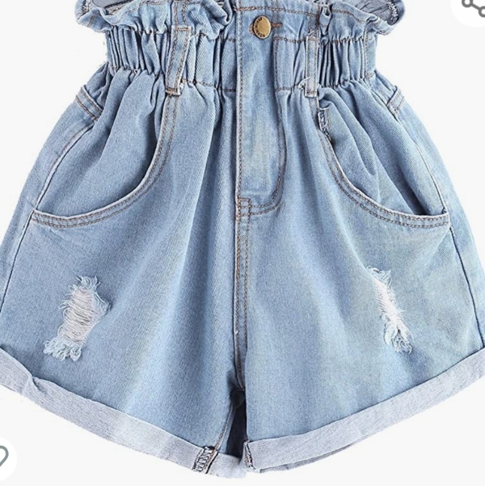 Milumia PaperBag Waist Distressed Light Blue Jean Shorts XXXL